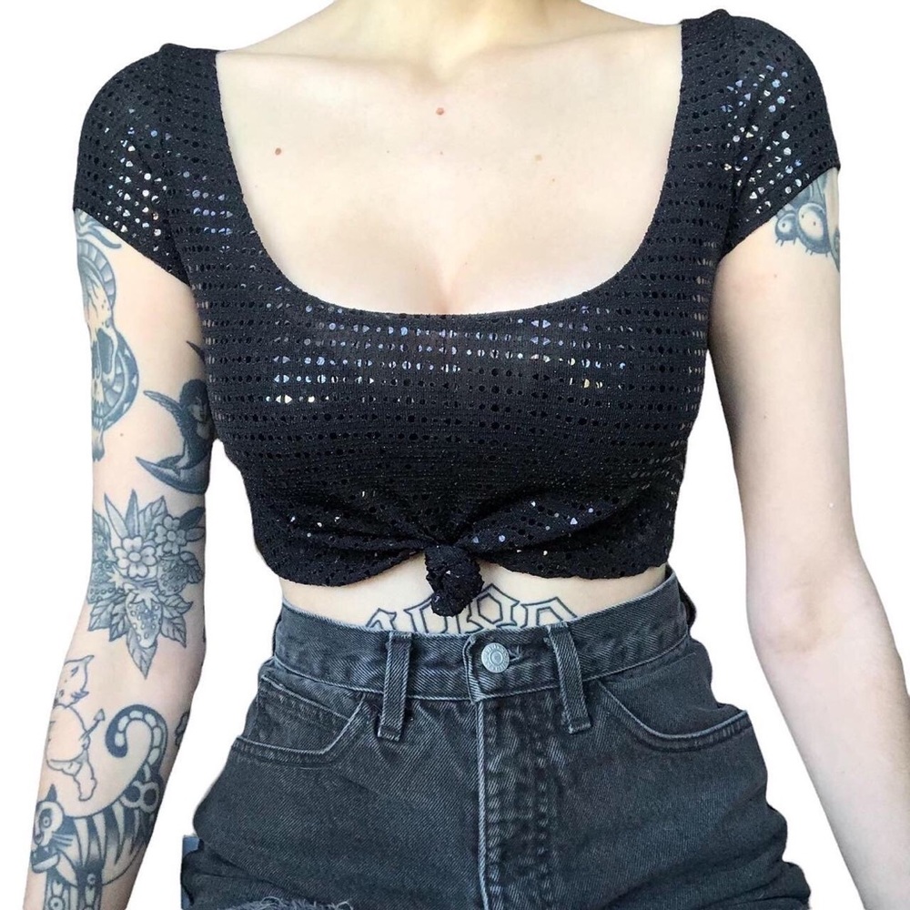 Black Sequin Crop Top See Measurements for Size